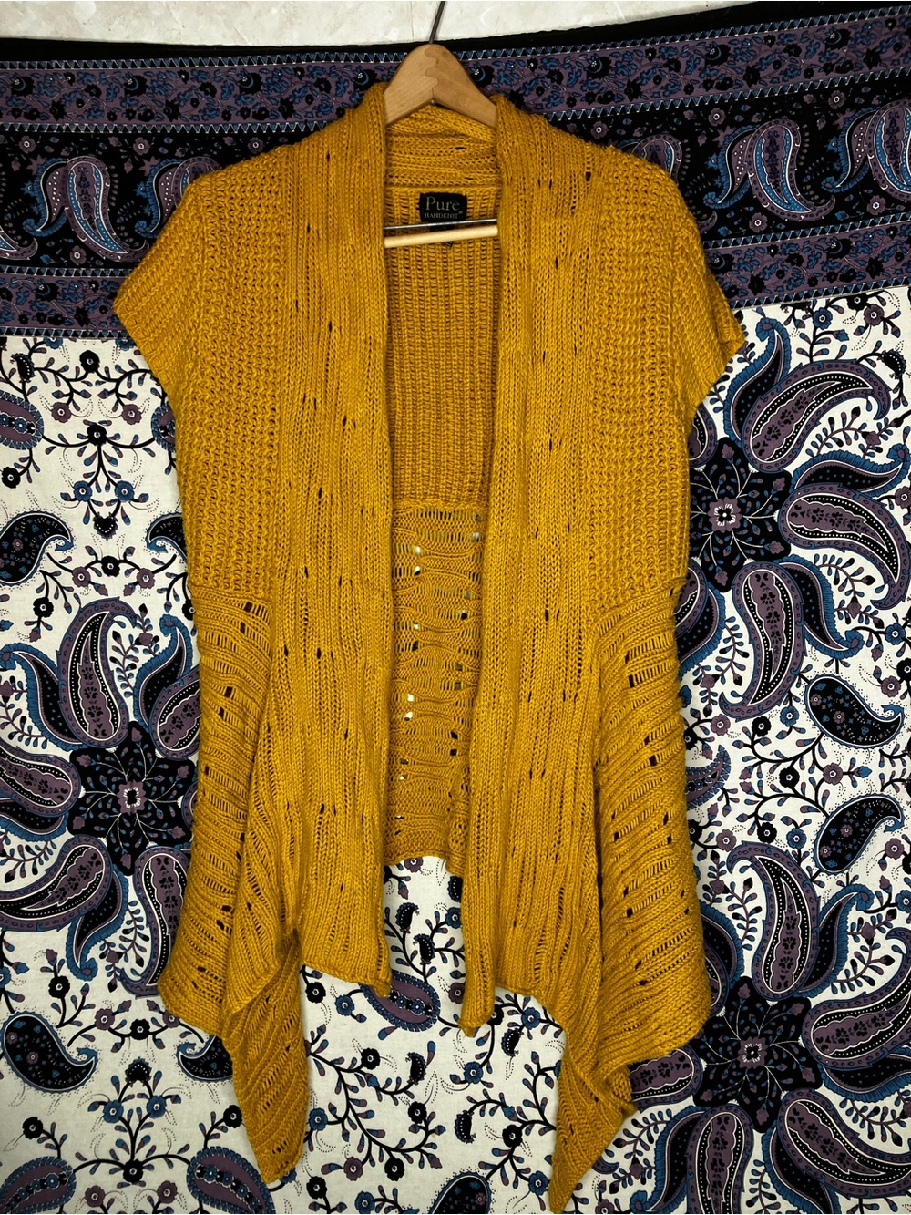 Pure Handknit mustard sweater duster cardigan S